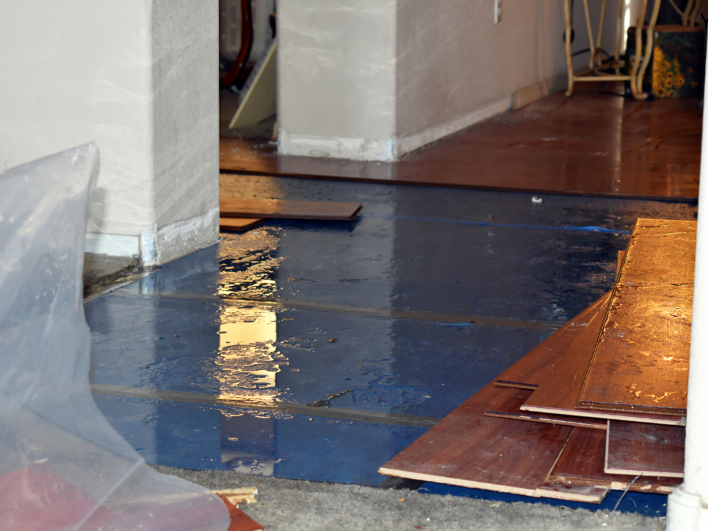 Flooded hardwood floor damage North Georgia